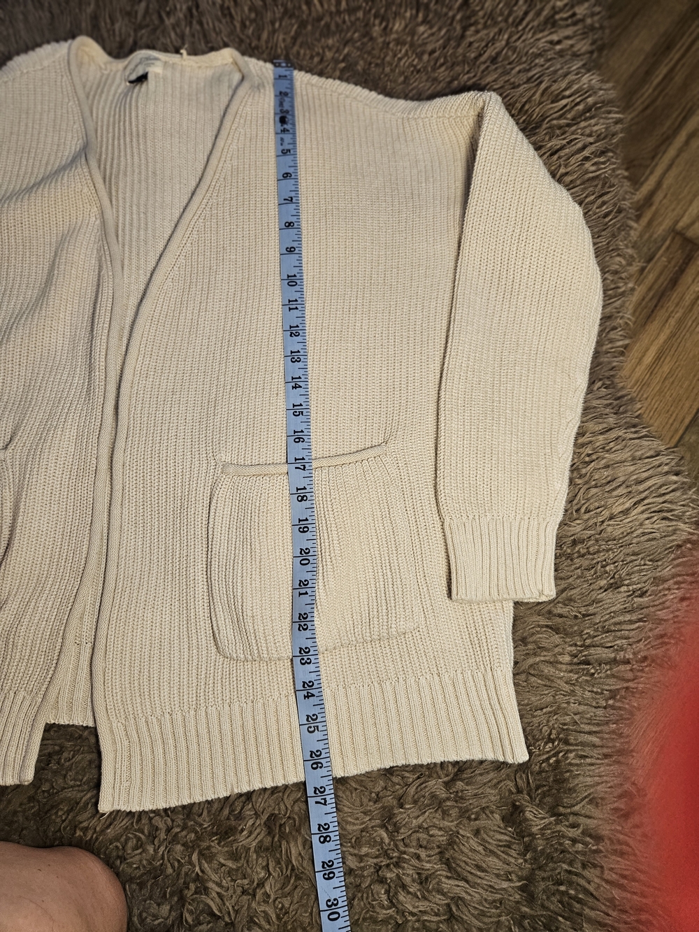 Universal Thread Cream Open-Front Ribbed Knit Cardigan with Pockets - Picture 4 of 5